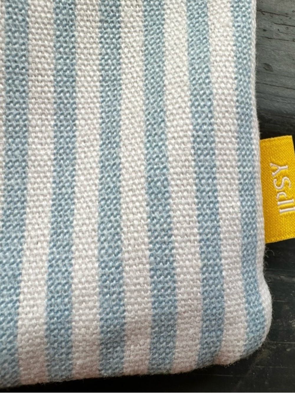 Ipsy Striped Blue and White Canvas Pouch with Peach on Zipper- NEW! - Picture 4 of 9